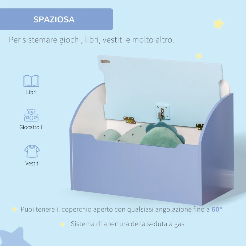 Homcom Cutie Depozitare Jucarii + Banca Albastru pentru Copii