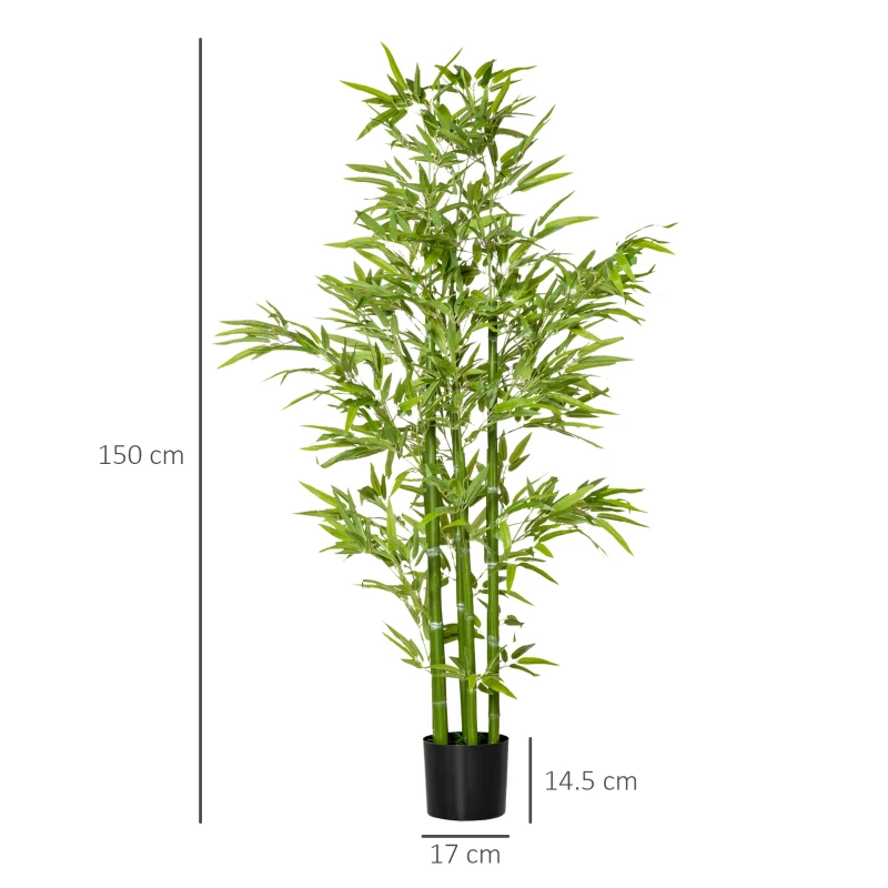 HOMCOM Planta Artificiala de Bambus 150 cm Inaltime cu Ghiveci Inclus pentru Interior si Exterior - Verde