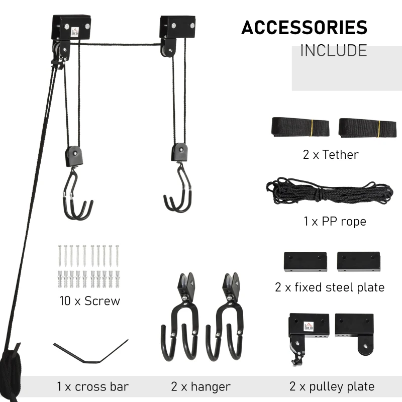 HOMCOM Palan pentru Caiac Sistem cu Scripete, Carlige, Sarcina max. 50kg, din Otel PP