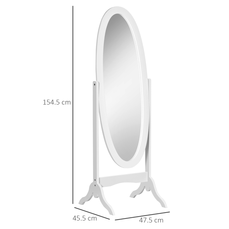 HOMCOM oglinda reglabila cu suport, 47.5x45.5x154.5cm, alba
