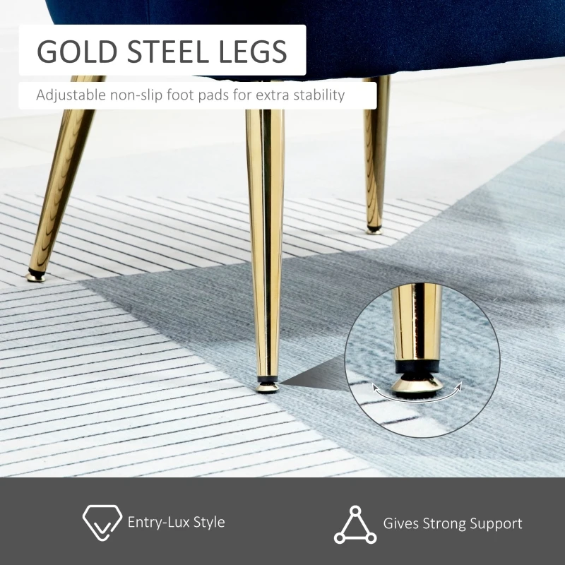 HOMCOM Fotoliu din Catifea Capitonat cu Spatar in Forma de Scoica pentru Dormitor si Living, 63x65x84cm