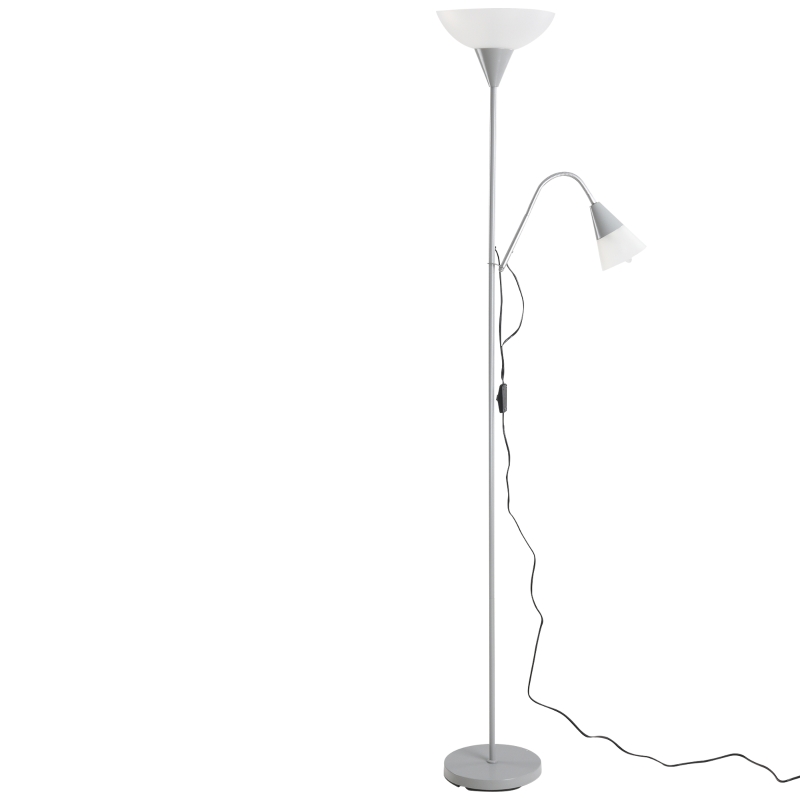 Homcom Lampada da Terra con 2 Paralumi con Collo Flessibile in Acciaio Lampadine E27 E14 Ф28 x 179.5cm