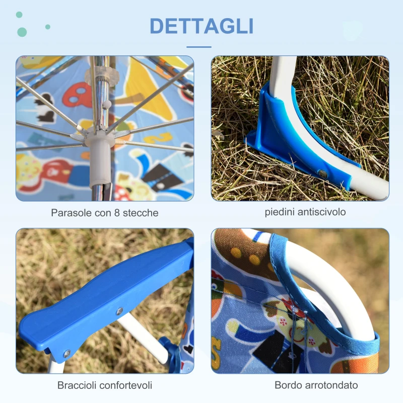 Outsunny Scaun Pliabil pentru Copii cu Umbrela Parasolar pentru Mare si Camping