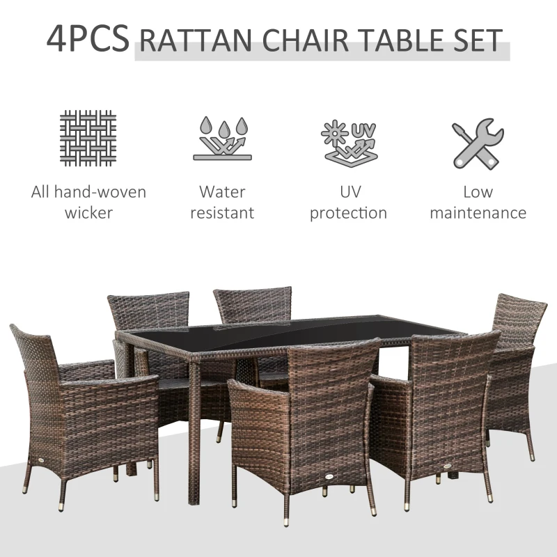 Outsunny Set Mobilier de Exterior cu 1 Masa si 6 Scaune de Gradina din PE Rattan