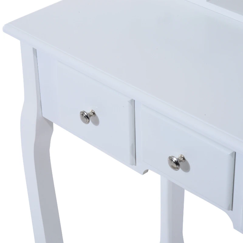 HomCom Tavolo da Trucco Mobile da Toletta Specchiera con Sgabello Specchio Girevole in Legno Bianco