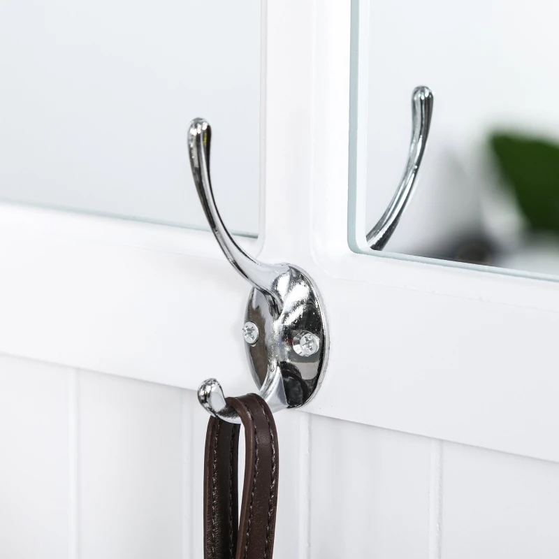 HOMCOM Mobilier Cuier de Perete cu Bancuta tip cufar cu 3 Agatatori Polita Oglinzi Alb