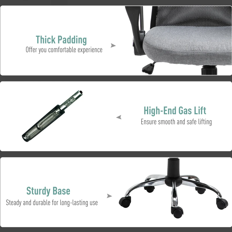 Vinsetto Fotoliu de Birou din Material Textil Gri Rotativ si Ergonomic