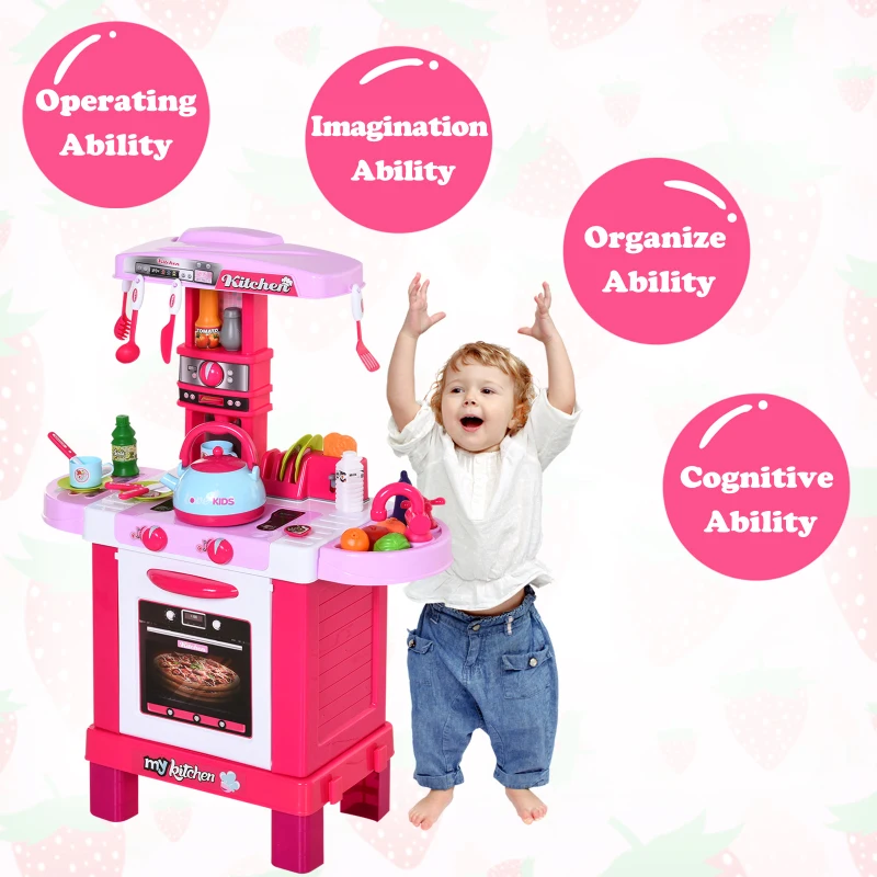 HOMCOM Jucarie Bucatarie pentru Copii cu sunete si lumini 33 Accesorii Inclus