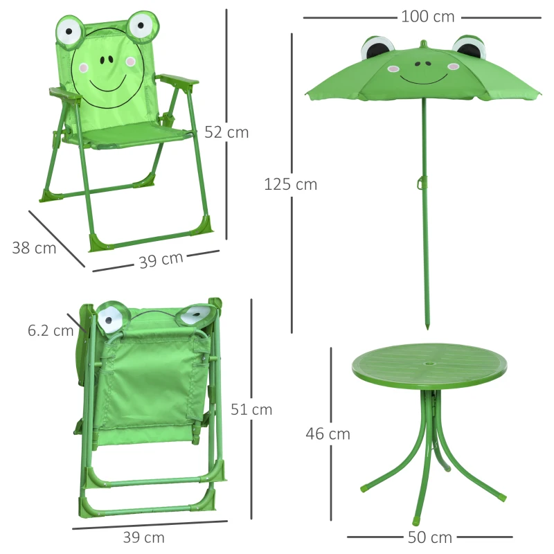 Outsunny Set Masa de Gradina cu 2 Scaune Pliabile si Umbrela pentru Copii
