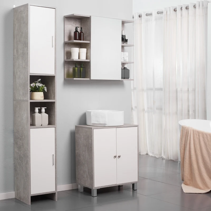 Kleankin Dulap Baie Coloana – 30×30×180 cm, Lemn Efect Ciment