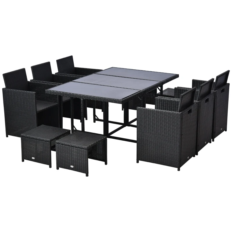 Outsunny Set e Mobilier de Gradina in PE Rattan Set de Pranz 11 bucati cu Perne, Negru