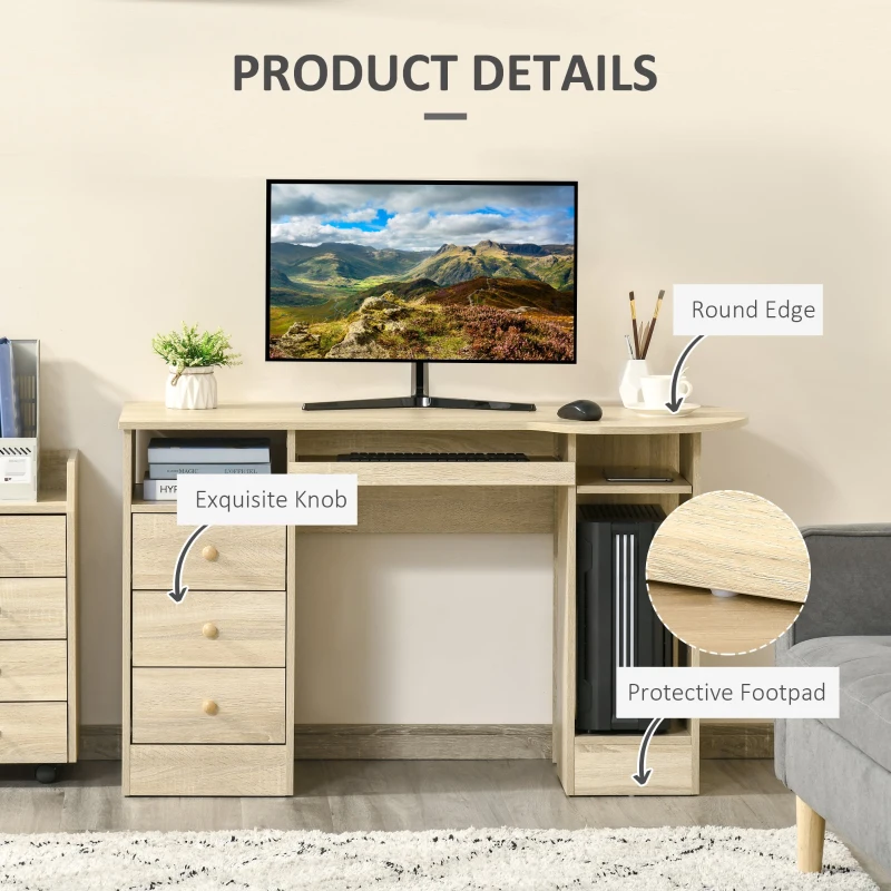 HOMCOM Birou PC pentru Birou cu Rafturi, Sertare si Polita Superioara din Lemn, 125x60x74 cm(m-6)