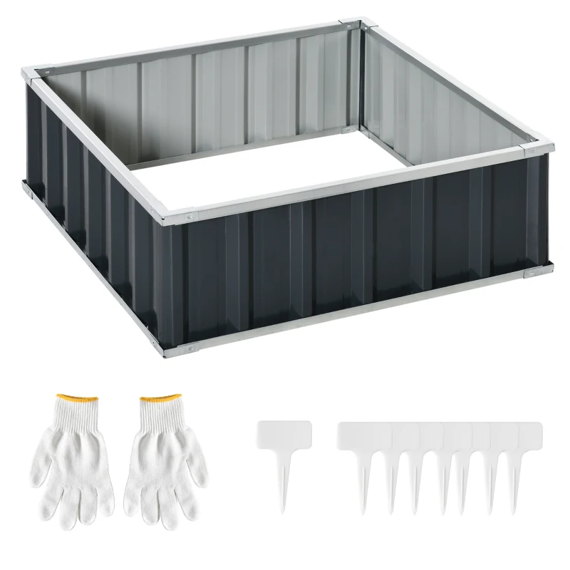 Outsunny Pat de Gradina Inaltat din Otel, Baza Deschisa si Asamblare fara Utilizarea Sculelor, 90x90x30cm