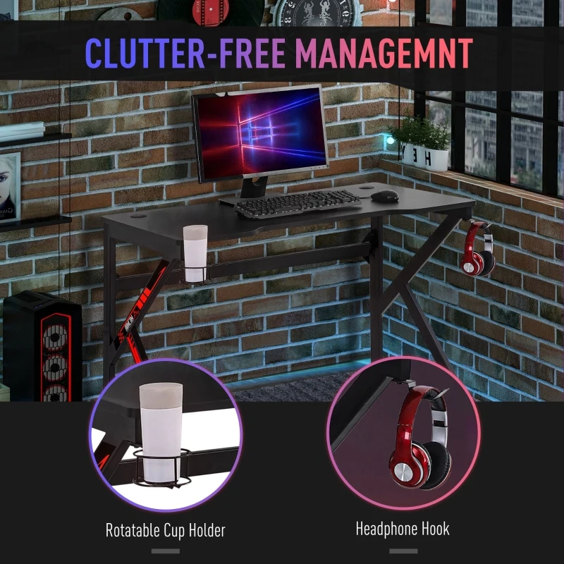 HOMCOM Birou gaming pentru computer cu suport pahare si suporturi negru