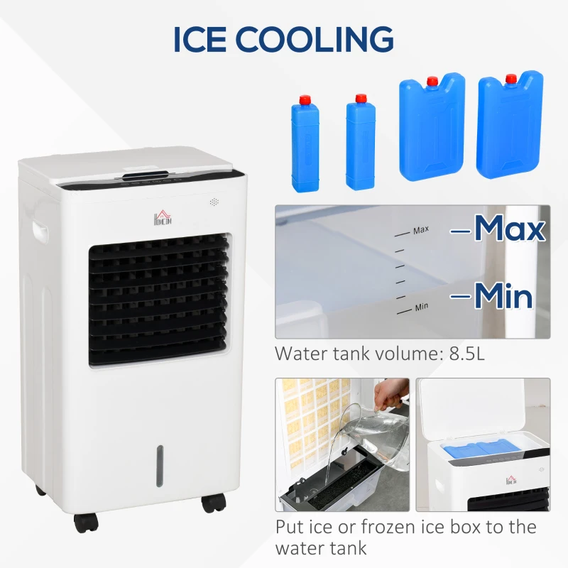 HOMCOM Aparat de racire Ventilator cu Ghiata camere 20m² 9 funcții telecomanda