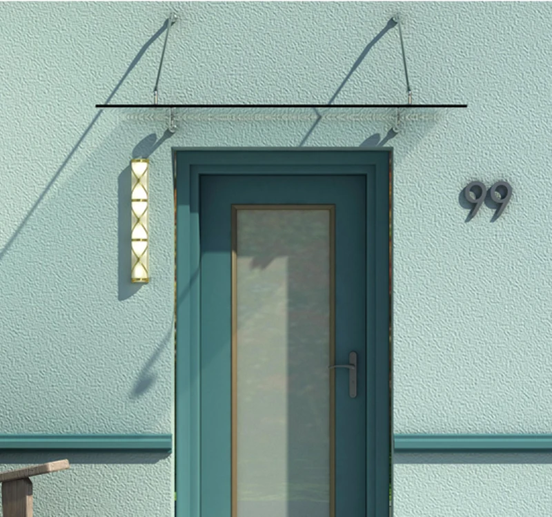 Outsunny - Tettoia porta d'ingresso baldacchino pensilina in vetro trasparente e acciaio inox