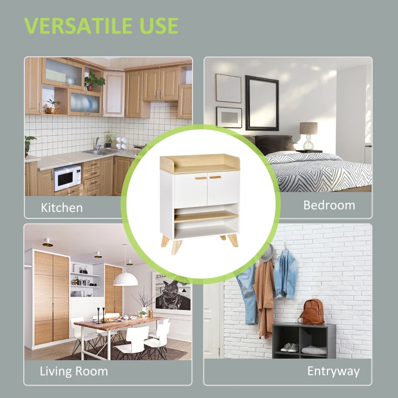 HOMCOM Mobilier multifunctional cu dulap cu 2 usi si compartimente deschise, din lemn, alb