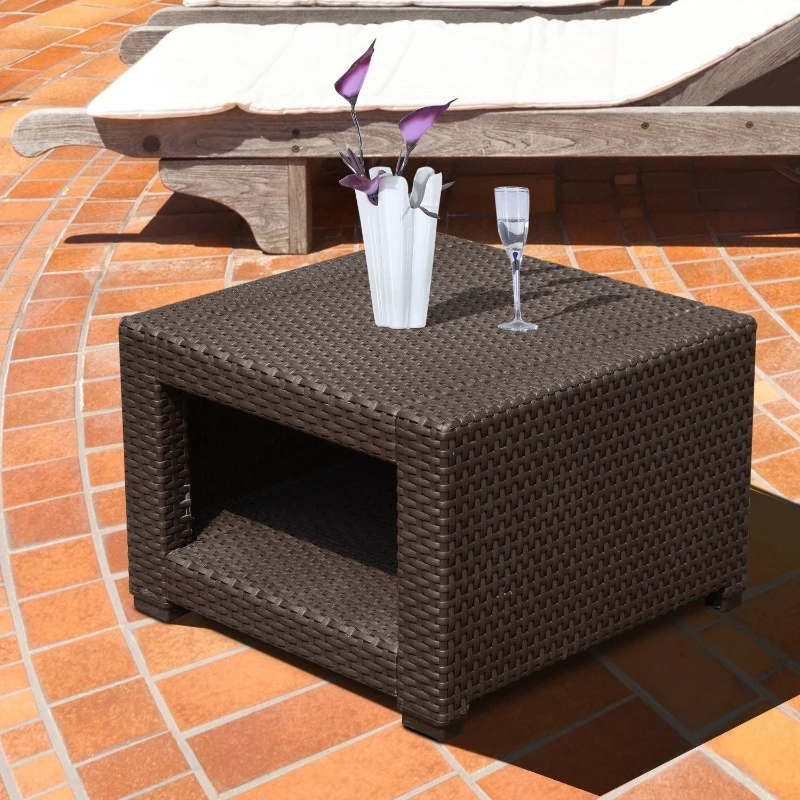 Outsunny Masa de Gradina in PE Rattan, Maro, 56x56x44.5cm