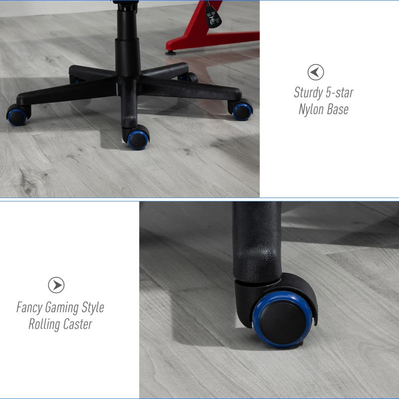 Vinsetto Scaun de Gaming Fotoliu de Birou Rotativ cu Roti din Piele ecologica Negru si Albastru