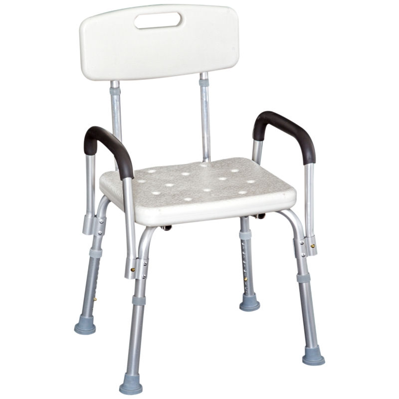 HomCom, scaun reglabil cu spatar de dus, 46,5x54x72,5-85 cm