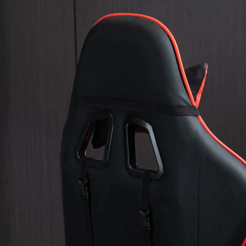 HOMCOM Fotoliu de Birou Gaming Rotativ Reclinabil in Piele Sintetica, Negru-Rosu