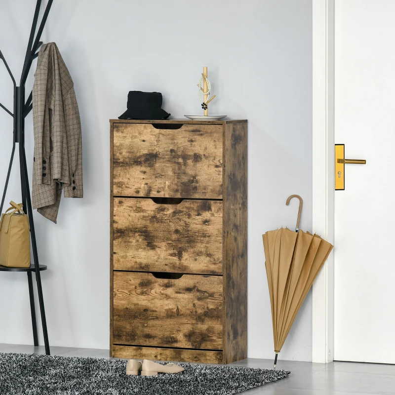 HOMCOM Mobilier Suport pentru Pantofi 3 Usi cu Polite Reglabile pentru 12-18 Pantofi Maro(m-2)