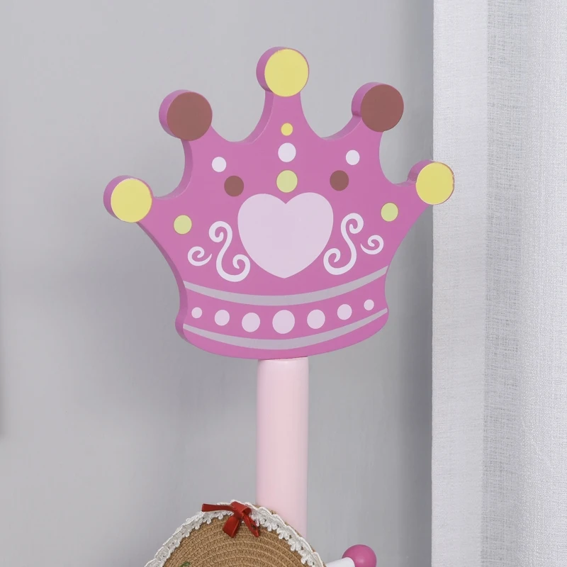 HOMCOM Suport pentru haine pentru copii design coroană bază formă X 8 cârlige roz