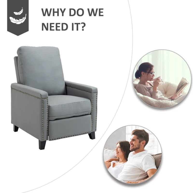 HOMCOM Fotoliu Relax Capitonat si Rabatabil Manual, din Imitatie de piele, 70,5x86x99cm - Gri