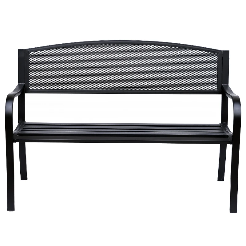 Outsunny Banca de exterior din otel, negru, 127x60x85cm