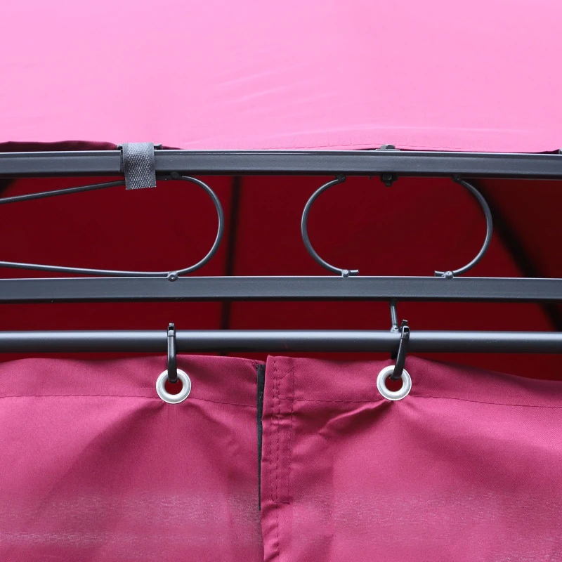 Outsunny Gazebo Elegante in Acciaio Rotondo Diametro 350cm con Teli Laterali Bordeaux