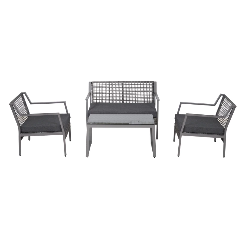 Outsunny Set Mobilier pentru Extern Canapea si Fotolii cu Masuta in PE Rattan si Aluminiu Gri