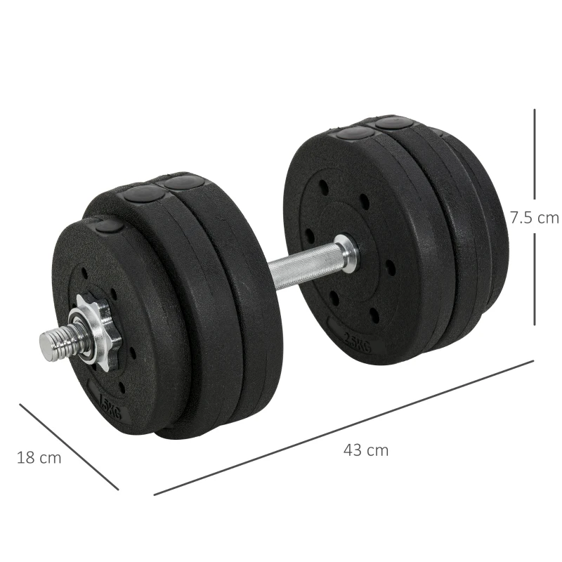 HOMCOM Set 2 Gantere de 30kg in Total, cu 16 Discuri din Otel si Pastic