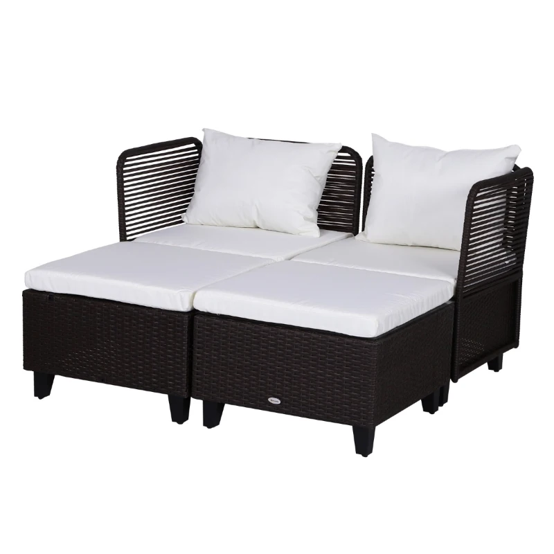 Outsuny Set Mobilier pentru Extern in PE Rattan Fotolii cu Perne si Taburet Maro