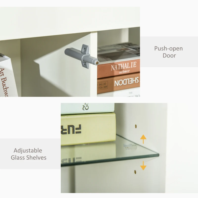 HOMCOM Bufet Modern cu Usa si lumini LED cu Finisaj Lucios si Rafturi din Sticla