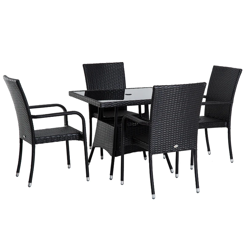 Outsunny Set Mobilier de Pranz de Extern in PE Rattan Masa cu 4 Sedie, Maro