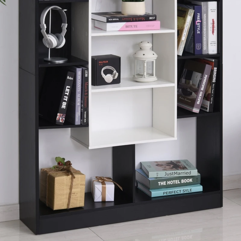 HOMCOM Biblioteca cu 3 Rafturi 8 Compartimente cubice Design Antirasturnare din Lemn Alb Negru