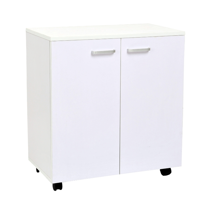 HOMCOM Comodă TV din Lemn cu Roți și 2 Dulapuri Consolă Casetieră 60x35x65cm (Alb, Violet)