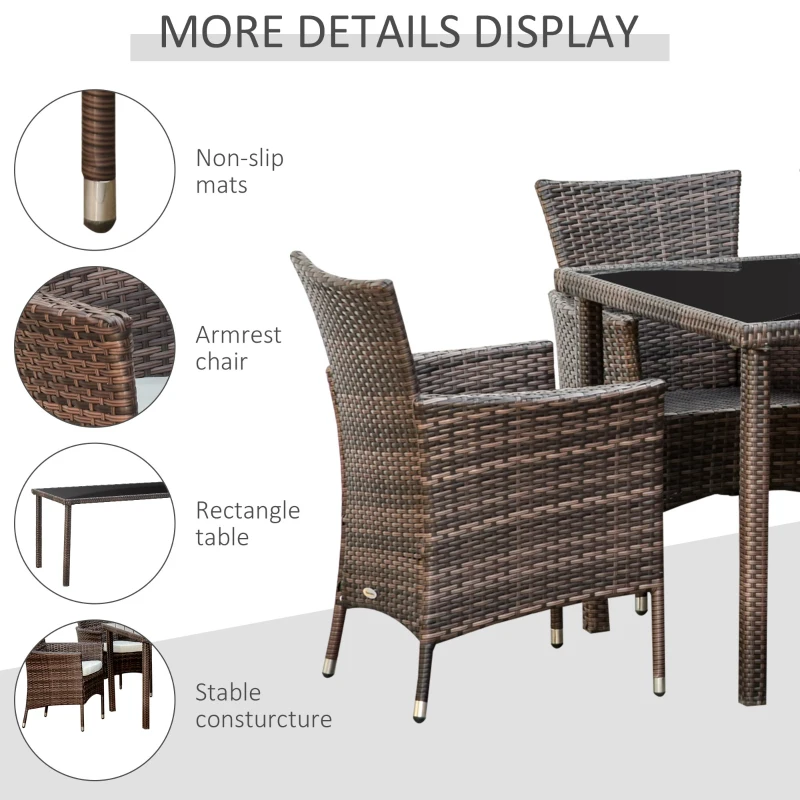 Outsunny Set Mobilier de Exterior cu 1 Masa si 6 Scaune de Gradina din PE Rattan