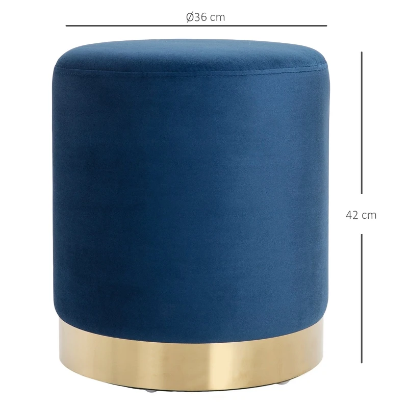 Homcom Pouf Taburet de Design Rotund din Catifea Albastra cu Fundal Auriu Ф36x42cm