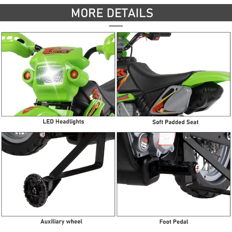 Homcom Moto Cross Electric – Copii, Verde cu Roti Ajutatoare