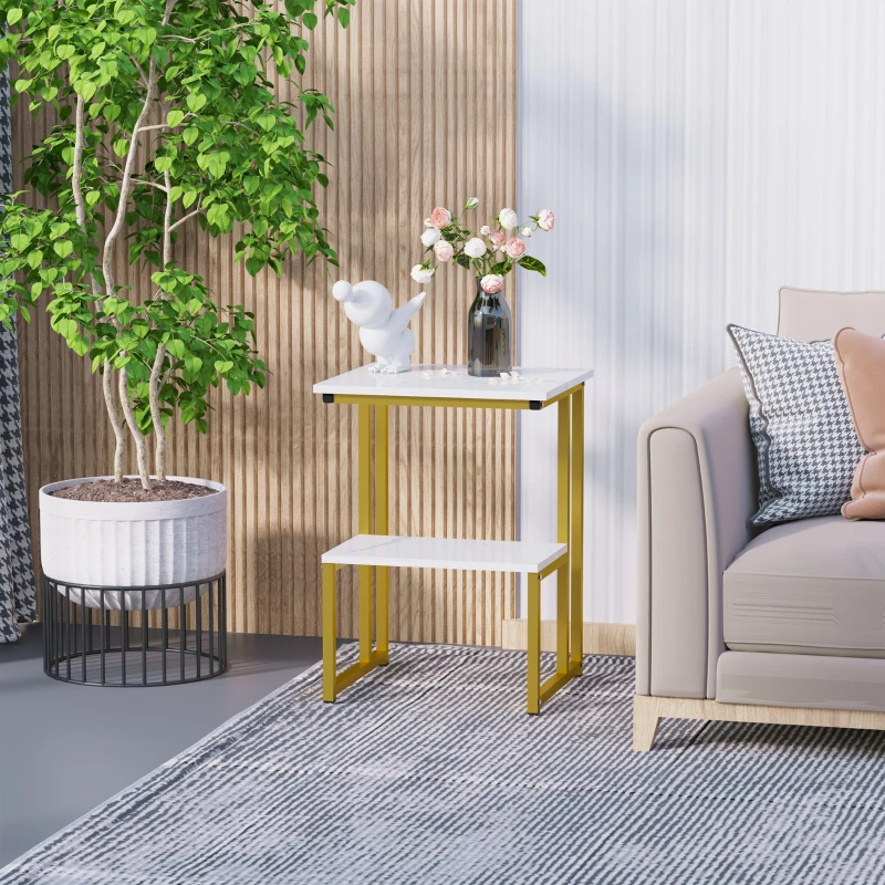 HOMCOM masuta pe doua nivele, 45x40x61,5cm alb si auriu