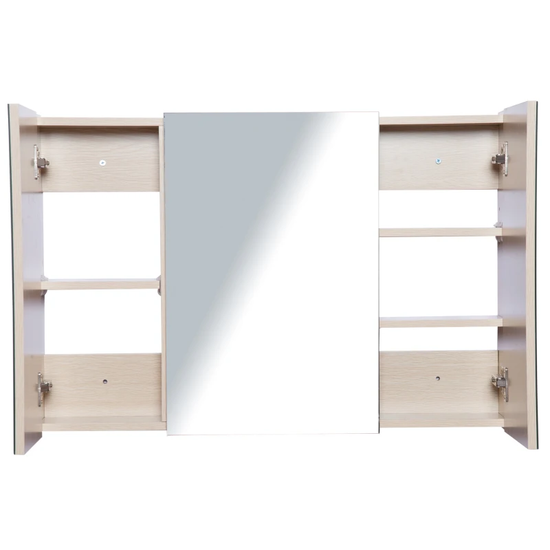Kleankin Dulap Baie Perete – Stejar, 3 Usi cu Oglinda, 90×60 cm
