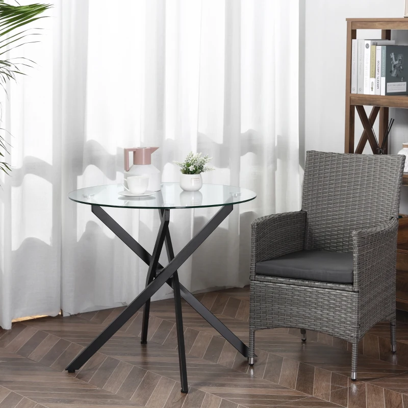 HOMCOM Masa Rotunda 80×80×75 cm – Sticla Eleganta & Picioare Metal