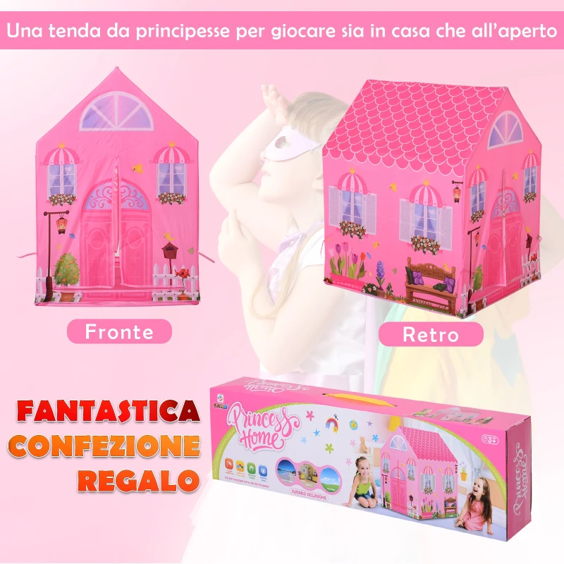 HOMCOM Cort Princess Play pentru Fete de peste 3 ani pentru Interior si Exterior Roz 93 x 69 x 103 cm