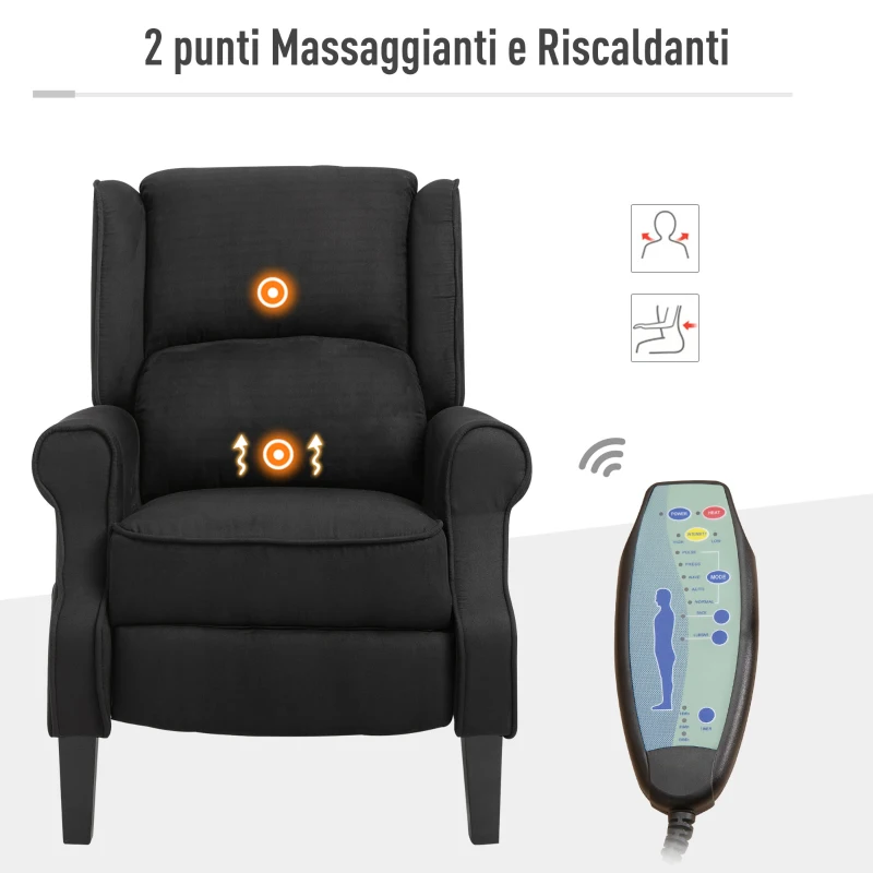 Homcom Fotoliu Masaj in Catifea, Negru, 78x83x101cm