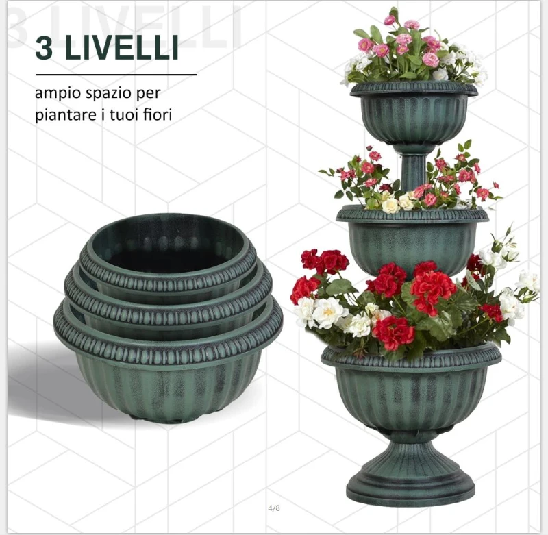 Outsunny Jardiniera pe 3 Nivele cu forma de Fantana Verde Antic Ф43 x 98,5 cm