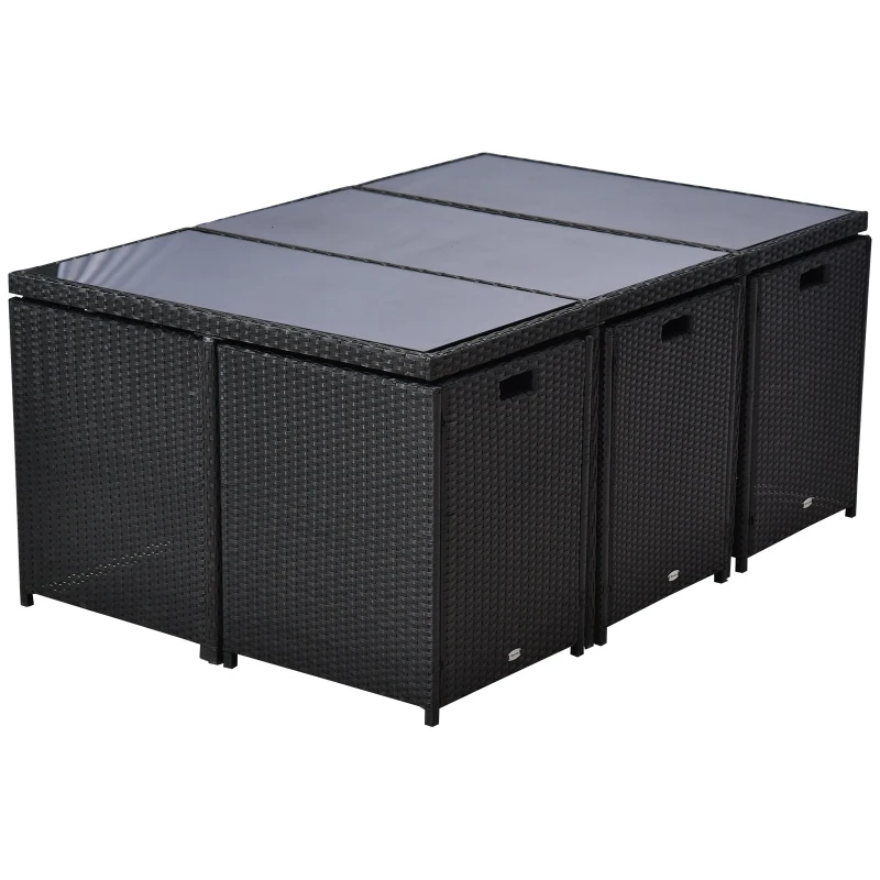 Outsunny Set e Mobilier de Gradina in PE Rattan Set de Pranz 11 bucati cu Perne, Negru