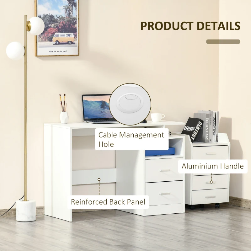 Homcom Birou PC Compact – Alb, 108×48×76 cm