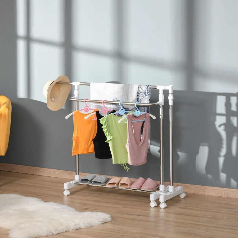 HOMCOM Suport pentru imbracaminte şi pentru Rufe Extensibil cu 3 nivele şi roti din Otel