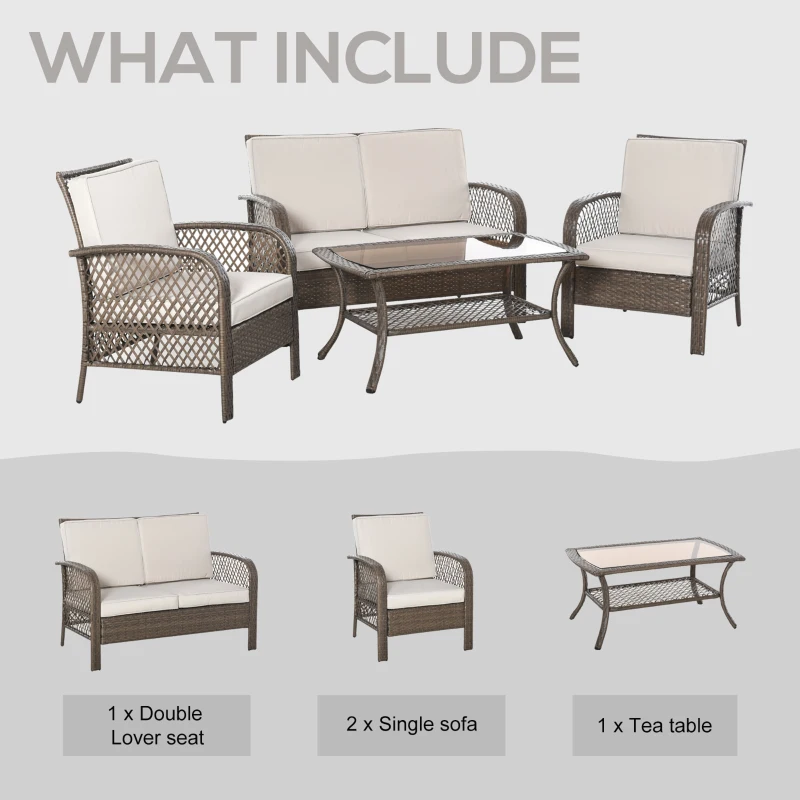 Outsunny Set Masa Scaune Canapea de Exterior Mobilier de gradina din Ratan Maro